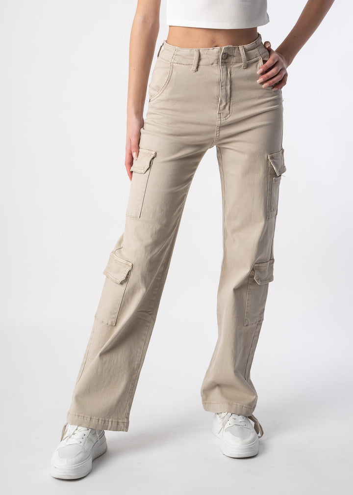 Wide Cargo Pants - Beige