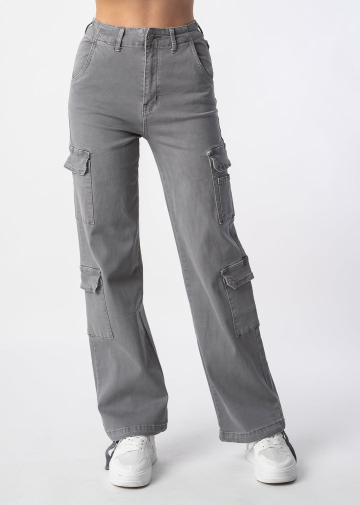 Wide Cargo Pants - Grey