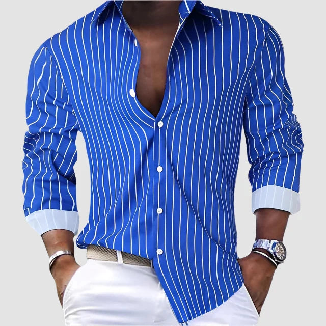 Nathan™ - Long Sleeve Relaxed Breathable Striped Shirt