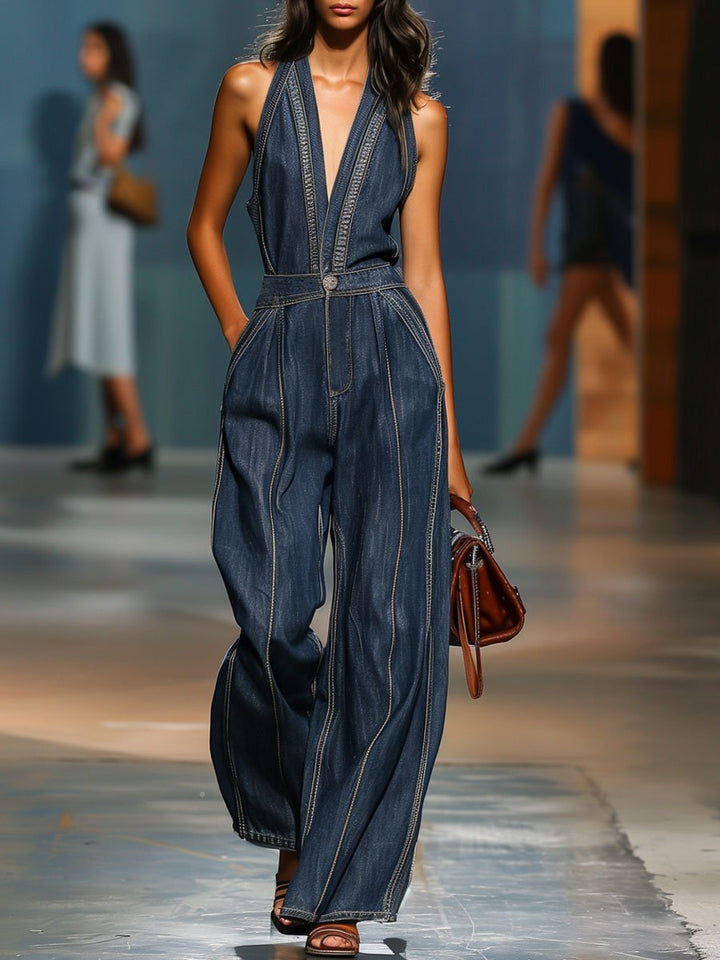 Estiva™ Wide-Leg Denim Jumpsuit