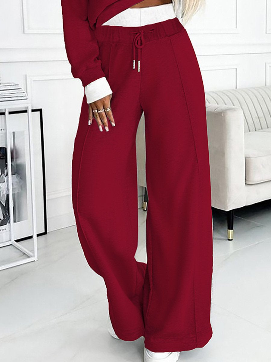 Casual Loose Hooded Sweatshirt Wide Leg Pants Set