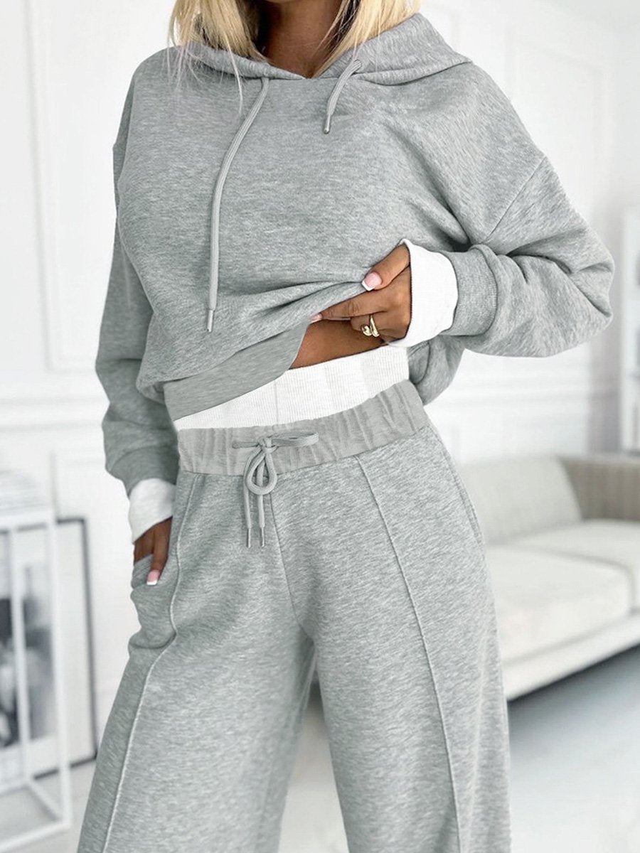 Casual Loose Hooded Sweatshirt Wide Leg Pants Set