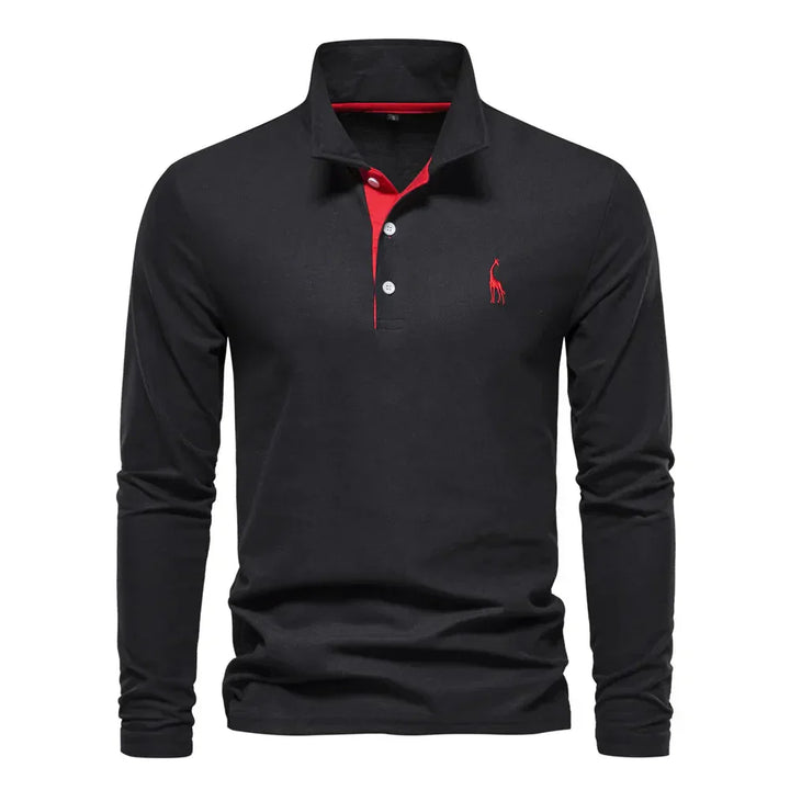 Doug™ - Long Sleeve Polo with Deer Embroidery