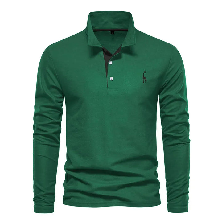 Doug™ - Long Sleeve Polo with Deer Embroidery