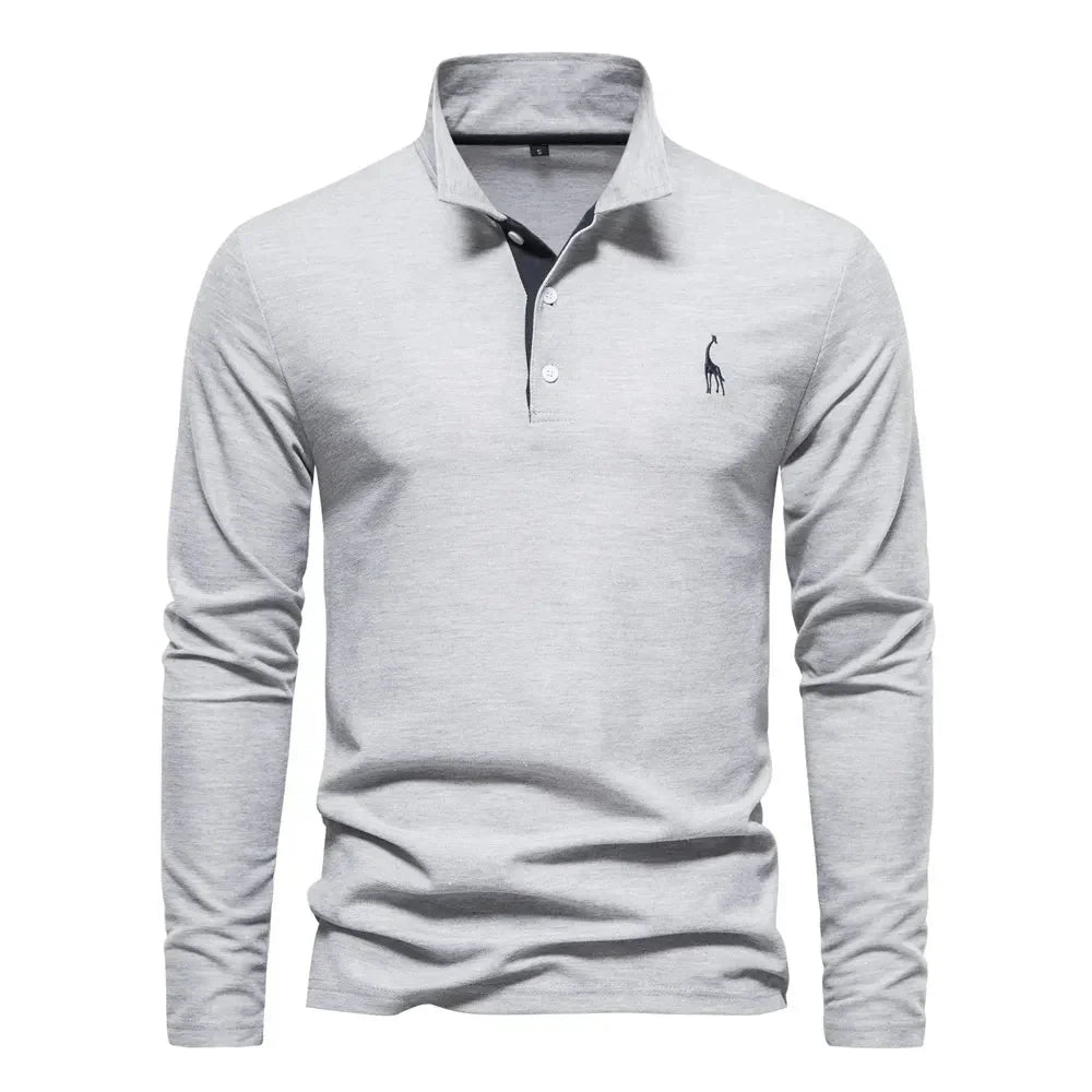 Doug™ - Long Sleeve Polo with Deer Embroidery