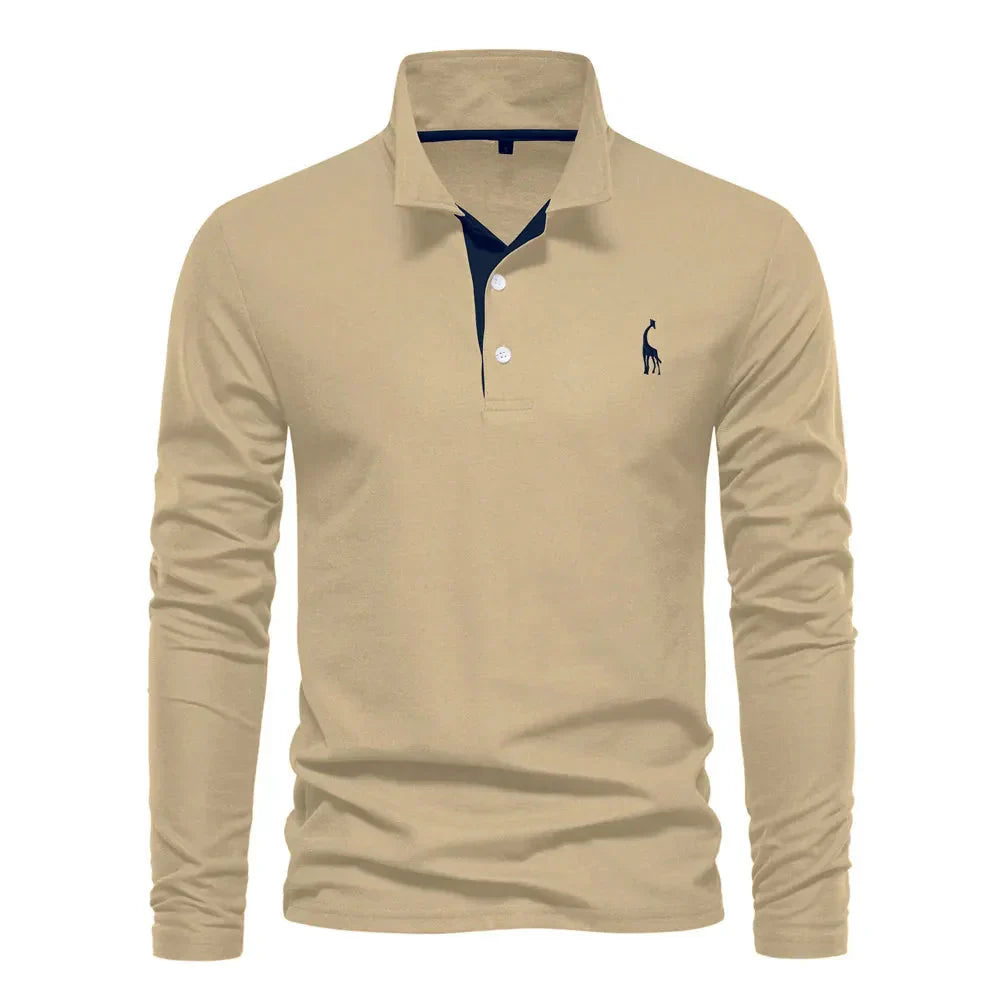 Doug™ - Long Sleeve Polo with Deer Embroidery