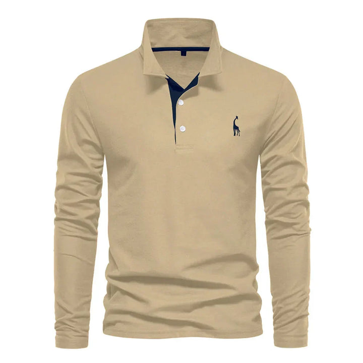 Doug™ - Long Sleeve Polo with Deer Embroidery