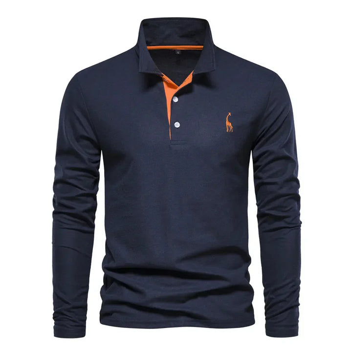 Doug™ - Long Sleeve Polo with Deer Embroidery